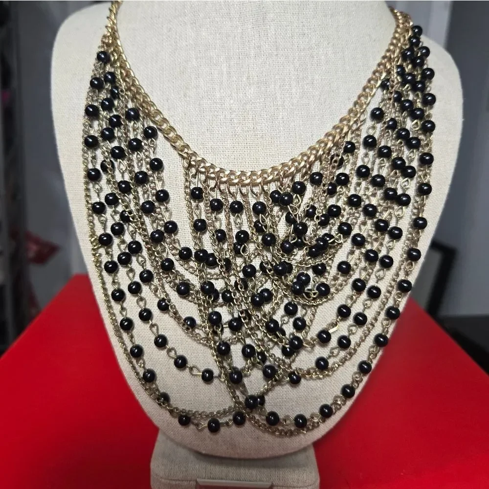 Vintage early 2000s dangling beaded necklace large statement piece